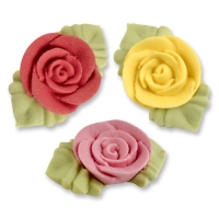 Roses en sucre avec feuilles 1 X54 pcs - 42 x 25 mm