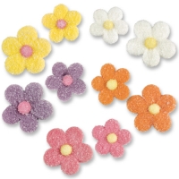 Assortiments de fleurs en sucre- parsemées de sucre cristal 1 X24 pcs - Ø 35 x 6,5 mm