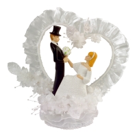 Couple de mariés Gentleman en résine devant Coeur en Tulle  1 X1 pcs - ø 250 x 260 mm