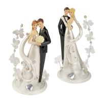 Couple de mariés Diamant en résine orné de Fleurs (2 Modèles Assortis)  1 X2 pcs