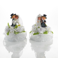 Couples de mariés en plastique avec ornement floral (2 Modèles Assortis) 1 X2 pcs