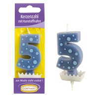 Bougies-chiffre N°5  bleue sur Bobêche Egouttoir anti-coulure pique plastique  1 X15 pcs