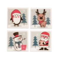 Palquettes carrées décors de Noel, en masse de sucre, ass. 1 X60 pcs - 35 x 35 mm
