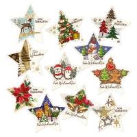 Plaques étoiles  Frohe Weihnachten  en masse de sucre 1 X12 pcs - 80 x 76 mm