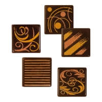 Carrés imprimés en chocolat noir, ass. 1 X216pcs - 24 x 24 mm