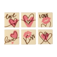 Carrés  Love  en chocolat blanc, ass. 1 X 128 pcs