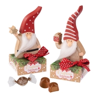 Pères-Noël en bois sur coffrets garnis de pralinés