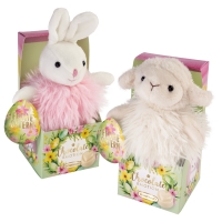 Lapin et mouton en peluche sur coffret, ass. 1 X 12 pcs