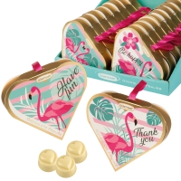 Coffrets coeur Flamand rose garnis de pralinés