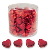 Tubos de petits cœurs pralinés chocolat rouges