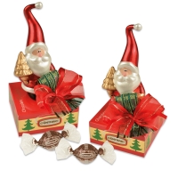 Père Noël en porcelaine sur boîte garnie de chocolat pralin 1 X12 pcs - 70 x 70 x 136 mm
