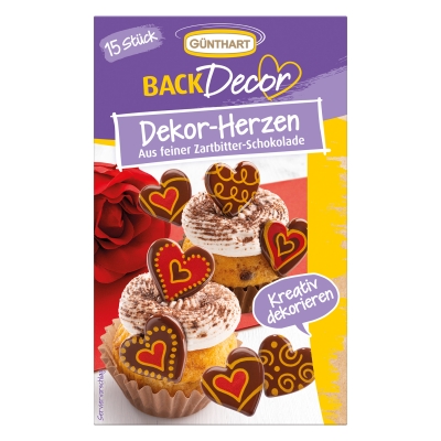 Coeurs rouge et or, chocolat noir 1 X15pcs 