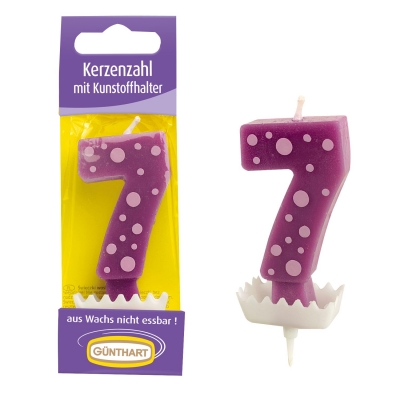 Bougies-chiffre N°7  mauve sur Bobêche Egouttoir anti-coulure pique plastique  1 X15 pcs 