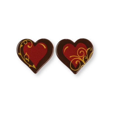 Cœurs en chocolat rouge/doré  1 X160 pcs - 32 x 31 mm 