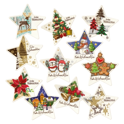 Plaques étoiles  Frohe Weihnachten  en masse de sucre 1 X12 pcs - 80 x 76 mm 