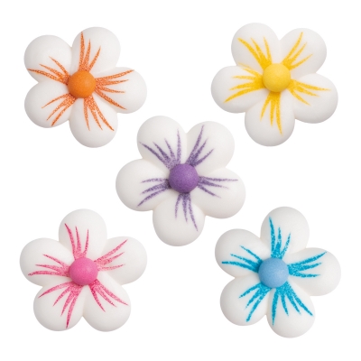 Fleurs  multicolores assorties, sucre, 1X 100 pcs - Ø 34 x 10 mm 