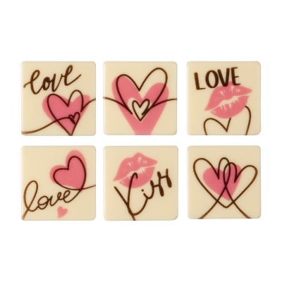 Carrés  Love  en chocolat blanc, ass. 1 X 128 pcs 