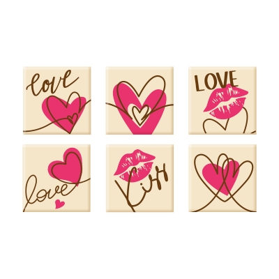 Carrés  Love  en chocolat blanc, ass. 1 X 128 pcs 