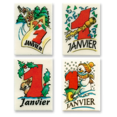 Décors 1er Janvieren masse de sucre, ass. 1 X60 pcs - 35 x 55 mm 