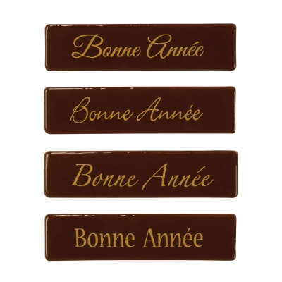 Plaquette en chocolat noir, „Bonne Année“ 1 X96 pcs - 60 x 15 x 2 mm 