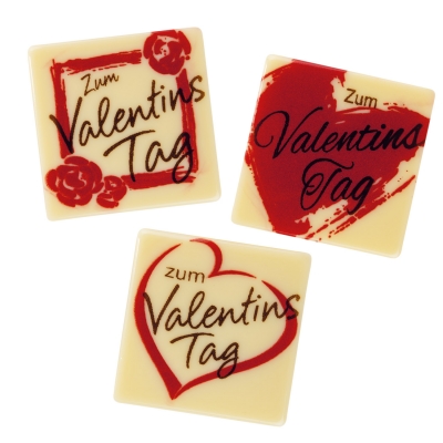 Carrés Zum Valentinstag, chocolat blanc 1 X48 pcs - 35 x 35 mm 