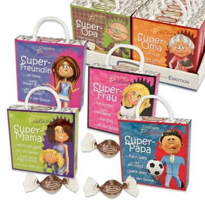 Assortiment pochettes SuperFamily garnies de pralinés 