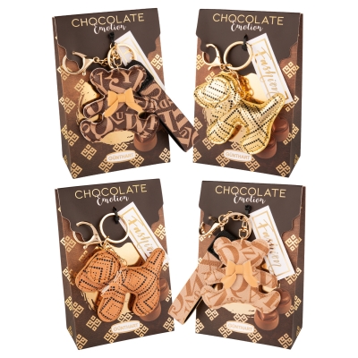 Portes-clé  Fun  sur coffrets garnis de pralinés 