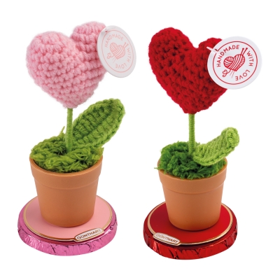 Fleur au crochet  Cœur  sur un rond praliné, 1 X 12pcs 