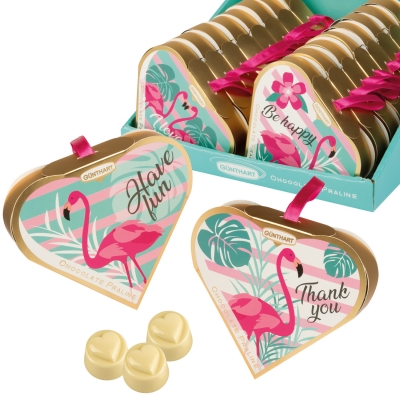 Coffrets coeur Flamand rose garnis de pralinés 