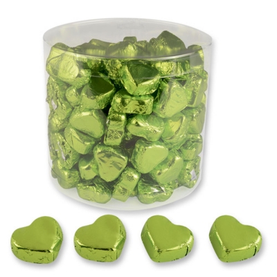 Tubos de petits cœurs pralinés chocolat verts 