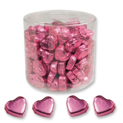 Tubos de petits cœurs pralinés chocolat roses 