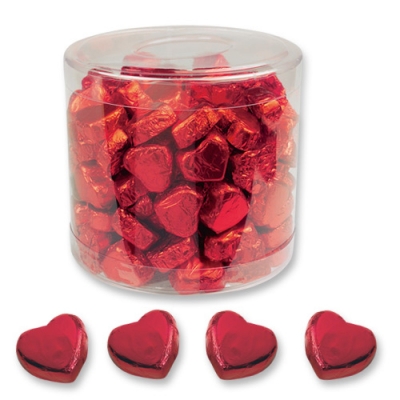 Tubos de petits cœurs pralinés chocolat rouges 