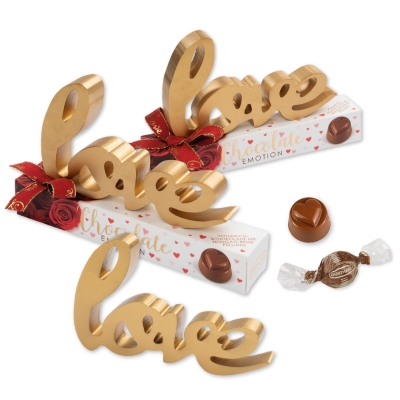 Love Grand Modèle en bois sur coffret  garni de chocolat pralin 1 X10 pcs 